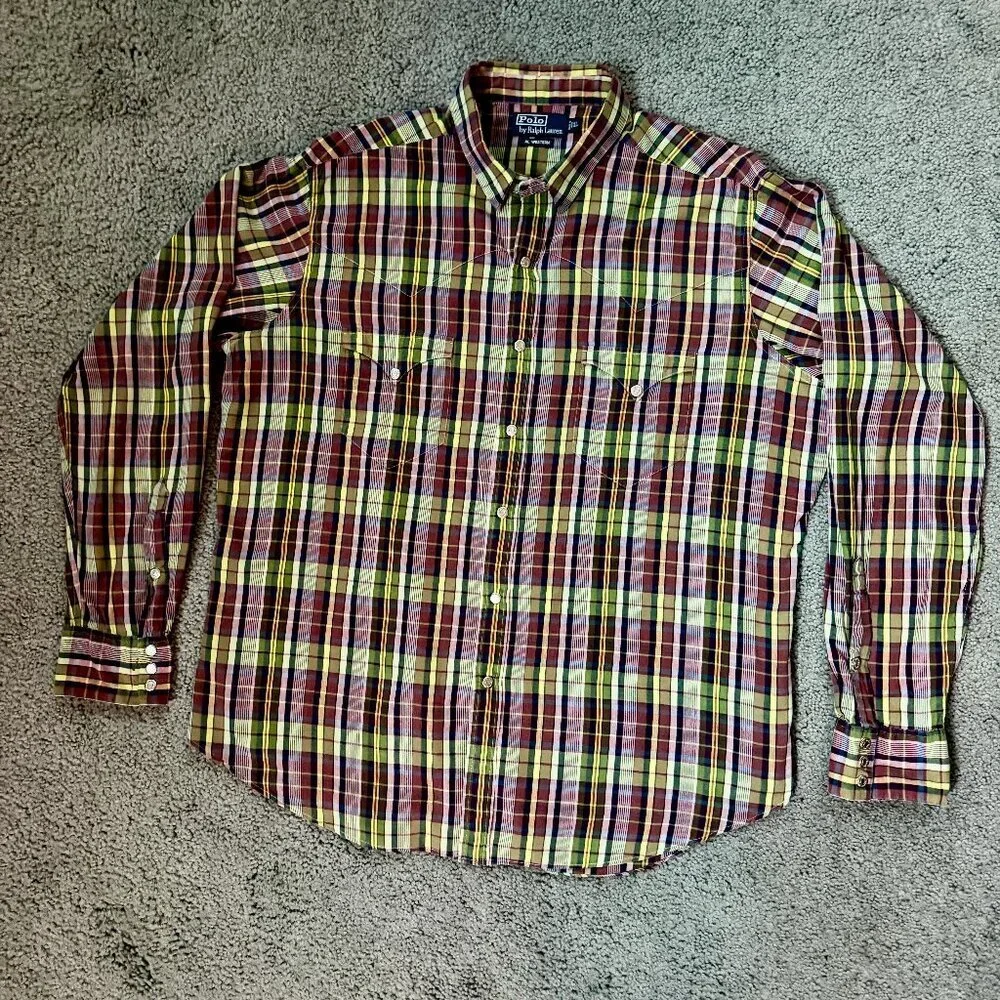 Vintage Polo Ralph Lauren RL Western Plaid Shirt- Men's Size XL - VERY Good Cond